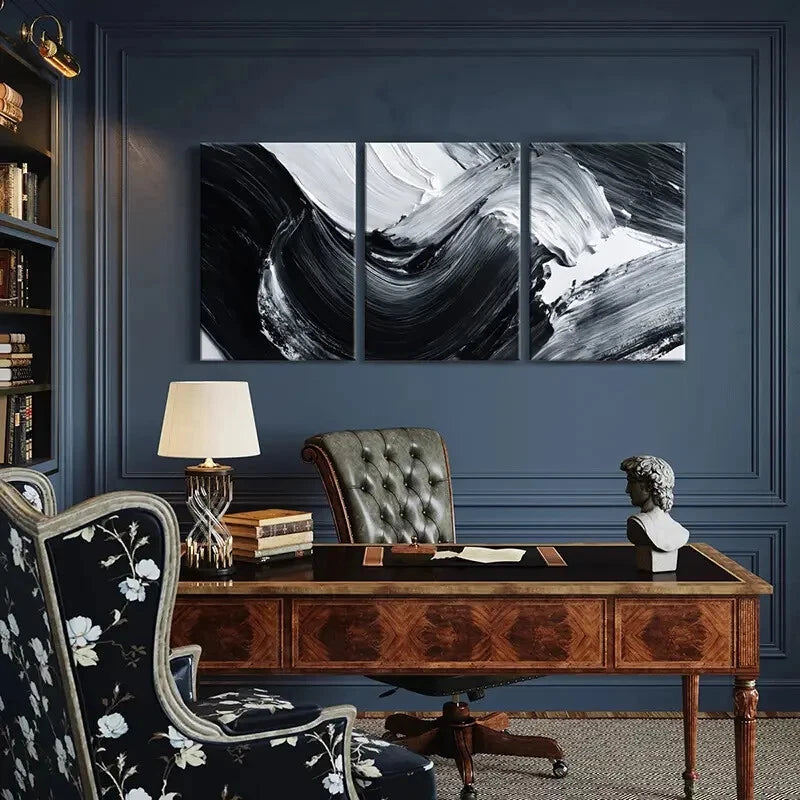 3pcs Abstract Art Dynamic Monochrome Palette Metal Print Ready to Hang Art