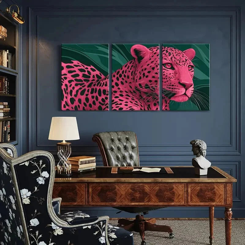 3pcs Abstract Exotic Animal Modern Pink Leopard Metal Print Ready to Hang Art