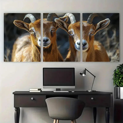 3pcs Rustic Goat Landscape Vivid Wildlife Metal Print Ready to Hang Art