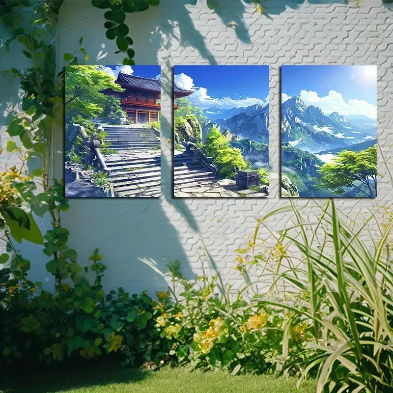 3pcs Vibrant Stairs to the Sky Metal Print Ready to Hang Art