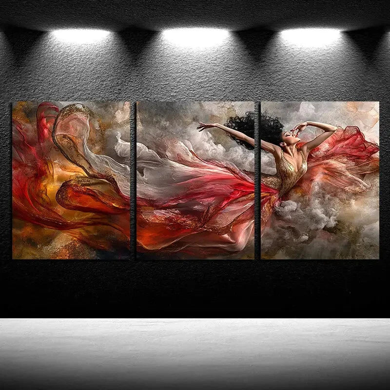 3pcs Vibrant Beautiful dancing girl Abstract Metal Print Ready to Hang Art
