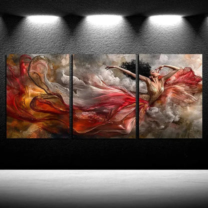 3pcs Vibrant Beautiful dancing girl Abstract Metal Print Ready to Hang Art