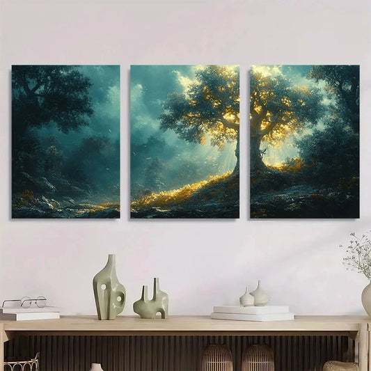 3pcs Fantasy Forest Green Themed Metal Print Ready to Hang Art