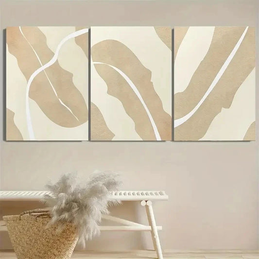 3pcs Minimalist Organic Lines Neutral Cream Metal Print Ready to Hang Art