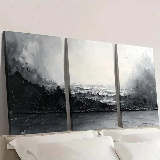 3pcs Gray & White Minimalist  Textured S   Wall Art Set Canvas Framed 40x60cm - High Quality Print 100% Australian Made Wall Canvas Ready to Hang