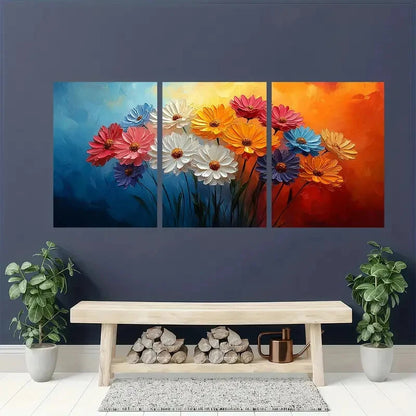 3pcs Vibrant Abstract Floral Textured Oil Impasto Metal Print Ready to Hang Art