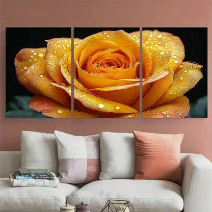 3pcs Vibrant Yellow Rose Close Up Botanical Floral Metal Print Ready to Hang Art