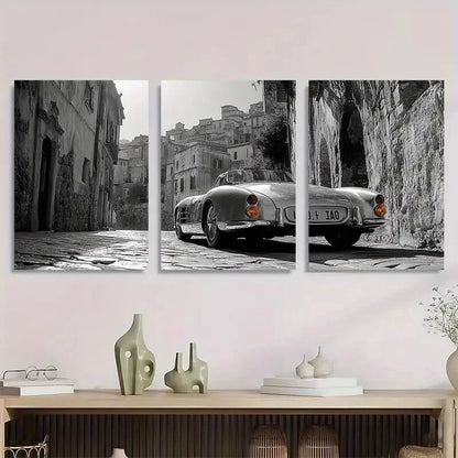 3pcs Retro Style Painting Black White Modern Metal Print Ready to Hang Art