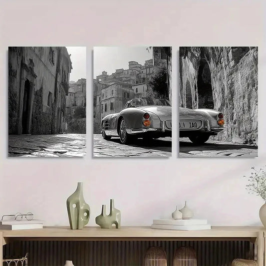 3pcs Retro Style Painting Black White Modern Metal Print Ready to Hang Art