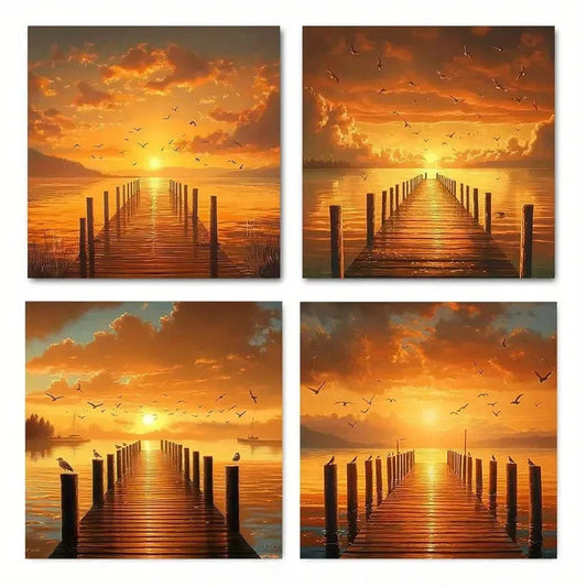 4pcs Colorful Clouds With Seagulls Wall Art Canvas Framed