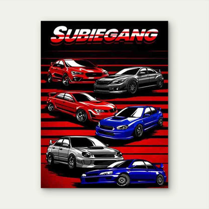 Subie Gang Cars 40x60cm Metal Print Ready to Hang