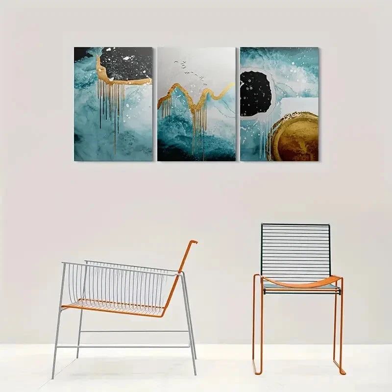 3pcs Minimalist Golden Accents Metal Print Ready to Hang Art
