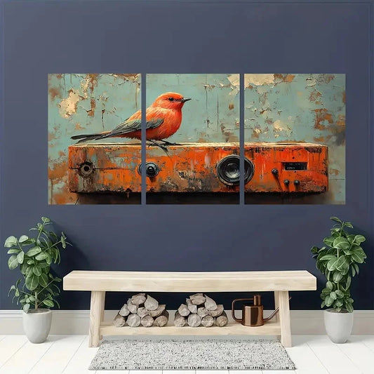 3pcs Whimsical Bird Nature Giclée Perfect Wall Art Set Canvas Framed 40x60cm - High Quality Print 100% Australian Made Wall Canvas Ready to Hang