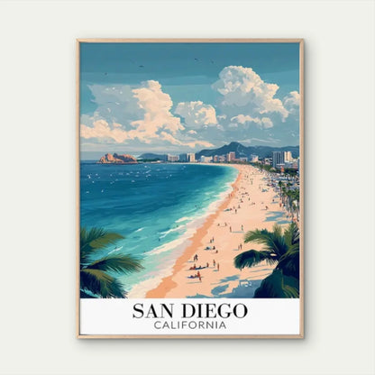Vintage San Diego California Beach Travel Poster Print Wall Art