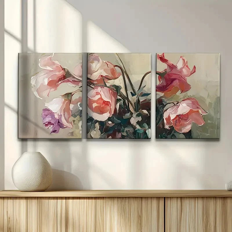 3pcs Abstract Floral Art Painting Metal Print Ready to Hang Art