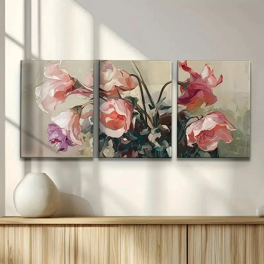3pcs Abstract Floral Art Painting Metal Print Ready to Hang Art