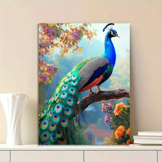Beautiful Peacock Perched Painting 40x60cm Metal Print Ready to Hang