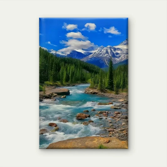 Mountain Stream Landscape & Blue Sky Metal Print Ready to Hang