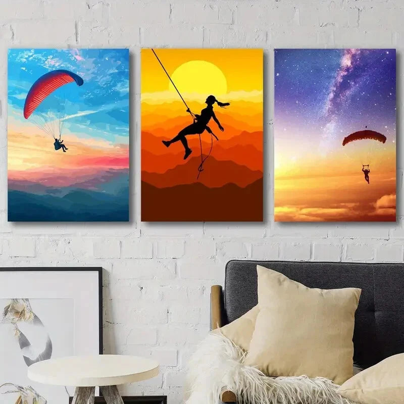 3pcs Paraglider Hang Glider Skydiving Perfect Wall Art Set Canvas Framed 40x60cm - High Quality Print 100% Australian Made Wall Canvas Ready to Hang