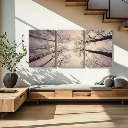 3pcs Abstract Forest Canopy with Pink Hues Metal Print Ready to Hang Art