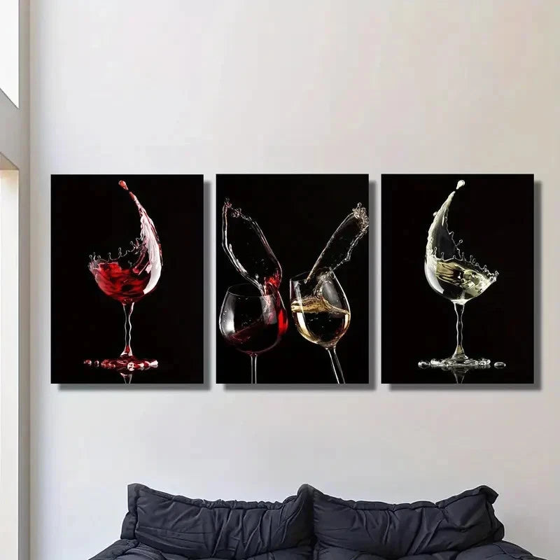 3pcs Artworks Featuring Wine Minimalist Metal Print Ready to Hang Art