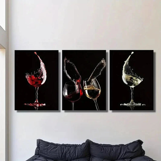 3pcs Artworks Featuring Wine Minimalist Metal Print Ready to Hang Art