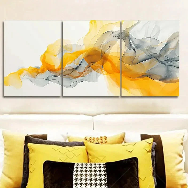 3pcs Abstracts in Amarillo And Light in Green Metal Print Ready to Hang Art