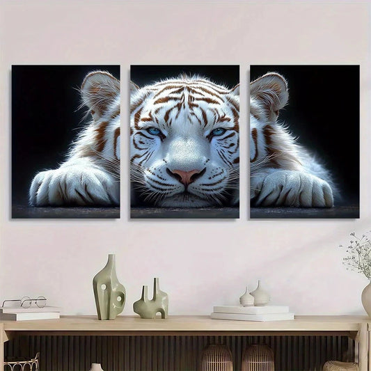 3pcs Modern White Tiger Animal Metal Print Ready to Hang Art