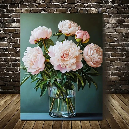 Beautiful Elegant Peonies in Vase Painting  40x60cm Metal Print Ready to Hang