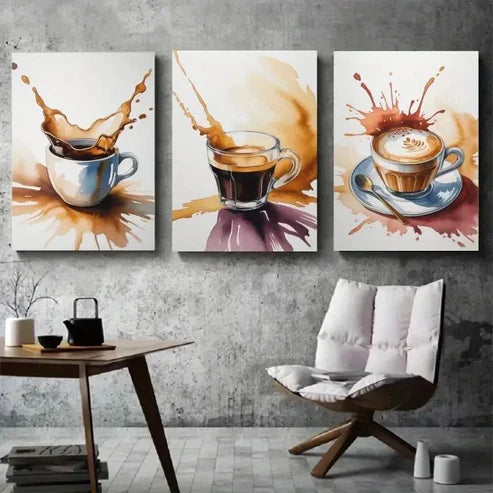 3pcs Coffee Cups, Espresso, Latte Art Forest Wall Art Canvas Unframed - High Quality Print 100% Australian Made Wall Canvas