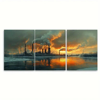 3pcs Vibrant Cityscape & Industrial Smoke E Wall Art Set Canvas Framed 60x90cm - High Quality Print 100% Australian Made Wall Canvas Ready to Hang