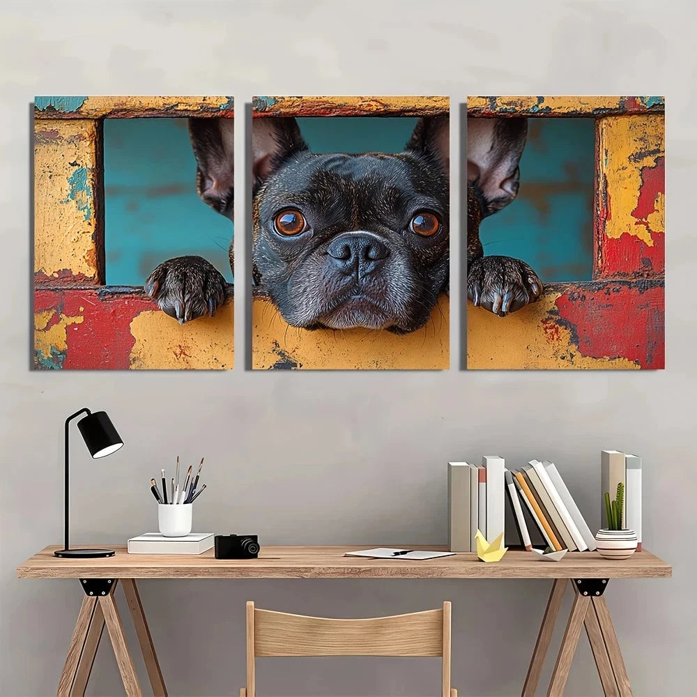 3pcs Rustic Charming French Bulldog Metal Print Ready to Hang Art