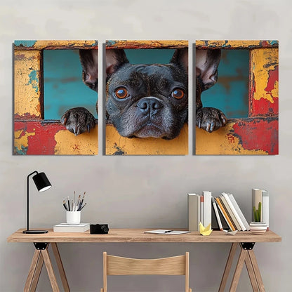 3pcs Rustic Charming French Bulldog Metal Print Ready to Hang Art