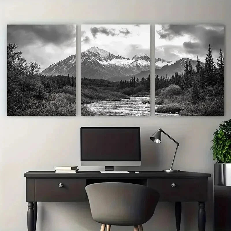 3pcs Soldotna Kenai River Ptarmigan Peak Metal Print Ready to Hang Art