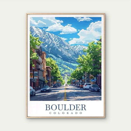 Boulder Colorado Vintage Cityscape Travel Poster Print Wall Art