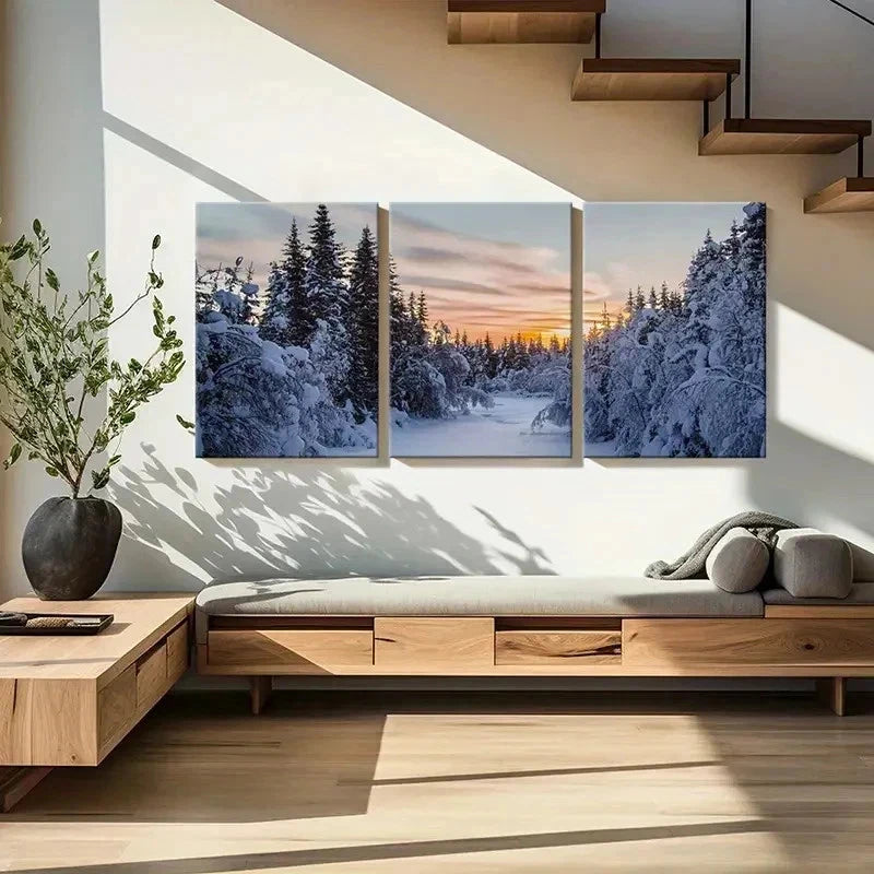 3pcs Snow Forest Natural Landscape Wall Art Set Canvas Framed 40x60cm - High Quality Print 100% Australian Made Wall Canvas Ready to Hang