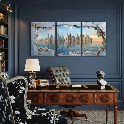 3pcs Cityscape Modern Architecture Skyline Metal Print Ready to Hang Art