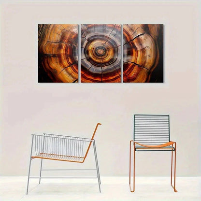 3pcs Nature Tree Ring Wooden Brown Metal Print Ready to Hang Art