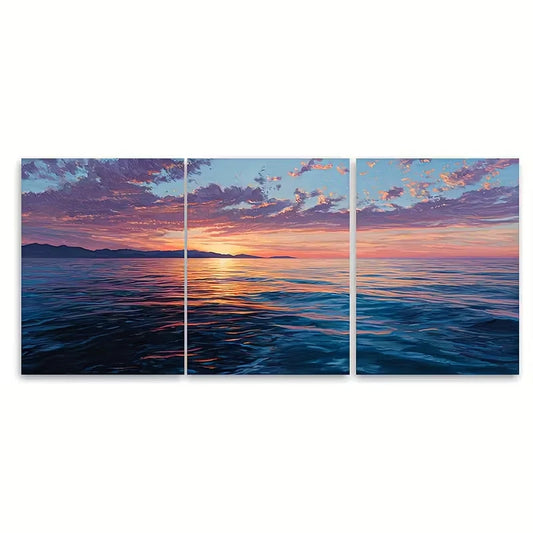 3pcs Sea Sunset. Original Seascape Painting Metal Print Ready to Hang Art