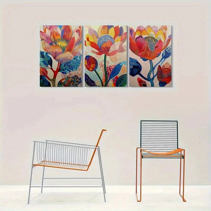 3pcs Modern Abstract Floral Colourful Metal Print Ready to Hang Art