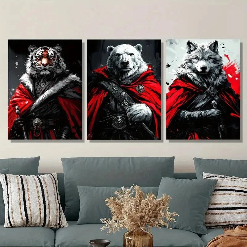 3pcs Fantasy animal guardian, cloaked Metal Print Ready to Hang Art