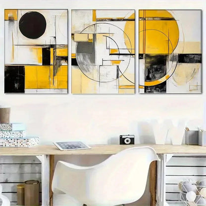 3pcs Portrait Orientation Geometric Abstract Metal Print Ready to Hang Art