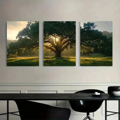 3pcs Majestic Oak Tree Meadow Nature Metal Print Ready to Hang Art