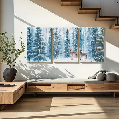 3pcs Winter Forest Deer Art Snowy Landscape Metal Print Ready to Hang Art