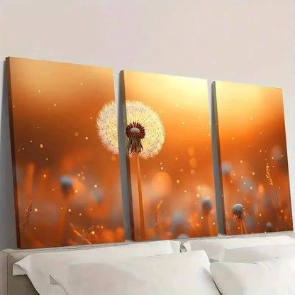 3pcs Dandelion & Sunset Scene with Golden Glow Wall Art Set Canvas Framed 40x60cm - High Quality Print 100% Australian Made Wall Canvas Ready to Hang
