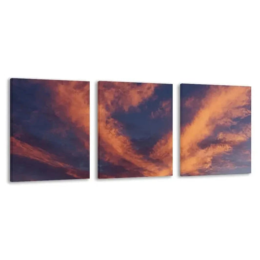 3pcs Sunset Sky in Orange Pink Purple Blue Hues Wall Art Set Canvas Framed 60x90cm - High Quality Print 100% Australian Made Wall Canvas Ready to Hang