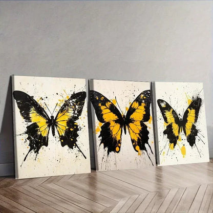 3pcs Black and Yellow Butterflies Colorful Wall Art Set Canvas Unframed - High Quality Print 100% Australian Made Wall Canvas