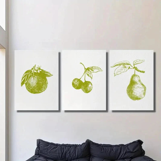 3pcs Minimalist Fruit Sketches Prints Metal Print Ready to Hang Art