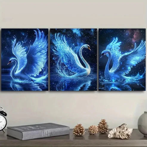 3pcs A magnificent white swan Wall Art Set Canvas Unframed - High Quality Print 100% Australian Made Wall Canvas