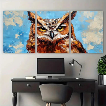 3pcs Owl Wild Bird Illustration Metal Print Ready to Hang Art